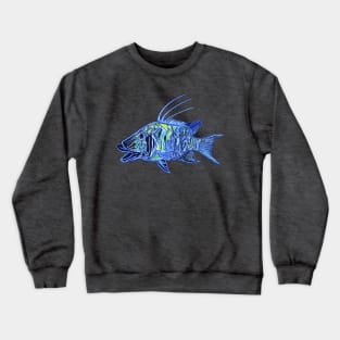 Neon Blue Green Hogfish - funky fish design Crewneck Sweatshirt